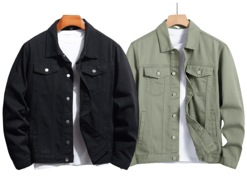 Pack Of 2 Black & Olive Green Denim Jacket - Unisex - Aesthetic Gen