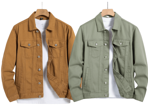 Pack Of 2 Cinnamon Brown & Olive Green Denim Jacket - Unisex - Aesthetic Gen
