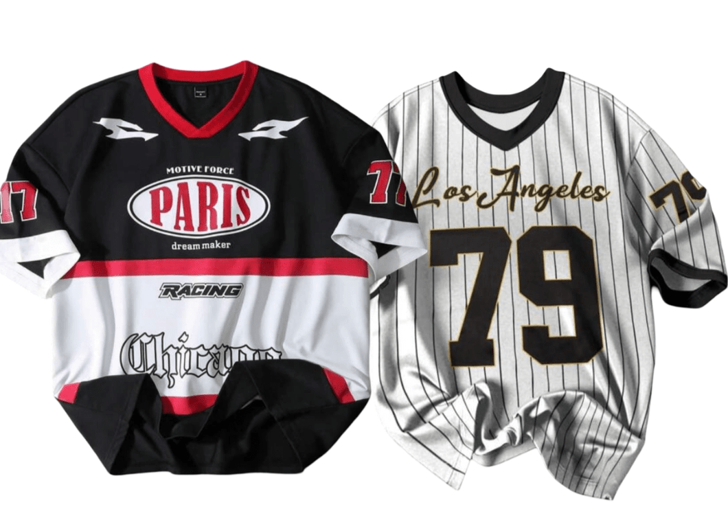 Pack Of 2 Retro LA Baseball Tee & Manfinity EMRG Drop Shoulder V - Neck T-Shirt - Aesthetic Gen