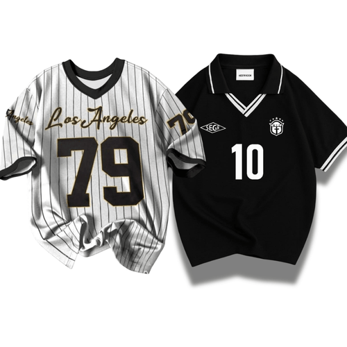 Pack Of 2 Retro LA Baseball Tee & Manfinity Patch Work Polo - Aesthetic Gen