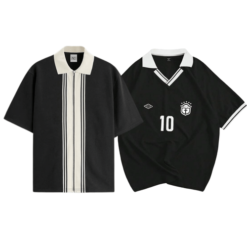 Pack Of 2 Zipper Polo & White Collar Manfinity Polo - Aesthetic Gen
