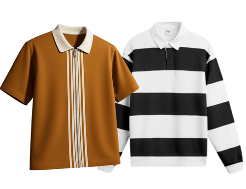 Pack Of 2 Zipper Striped Polo & Old Money Full Sleeves Polo - Aesthetic Gen