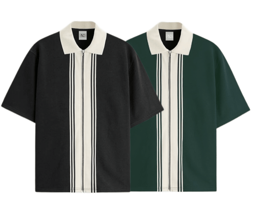 Pack Of 2 Zipper Striped Polo Shirt - Aesthetic Gen