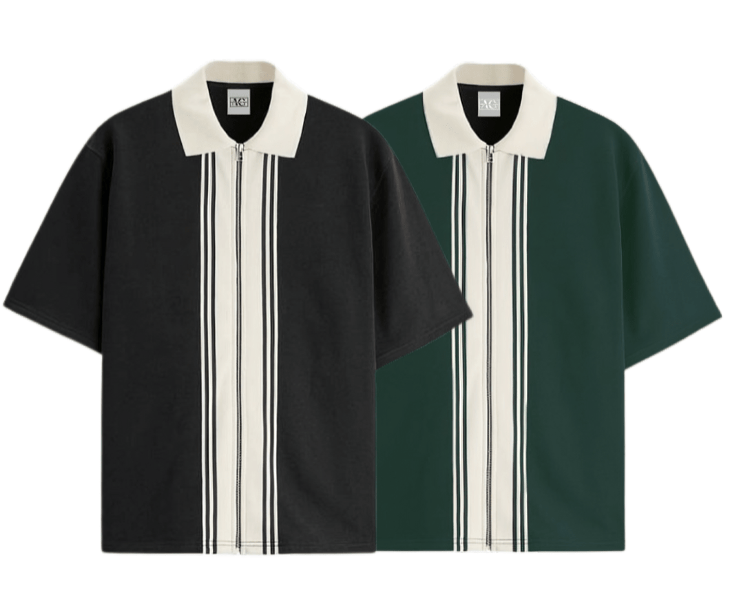 Pack Of 2 Zipper Striped Polo Shirt - Aesthetic Gen