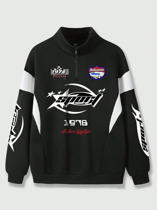 ROMWE Grunge Punk Letter Graphic Half Zip Sweatshirt - Aesthetic Gen