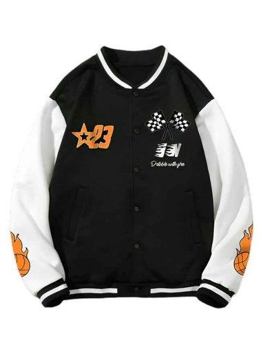 ROMWE Prep Guys Letter Graphic Two Tone Black Print Baseball jacket - Aesthetic Gen