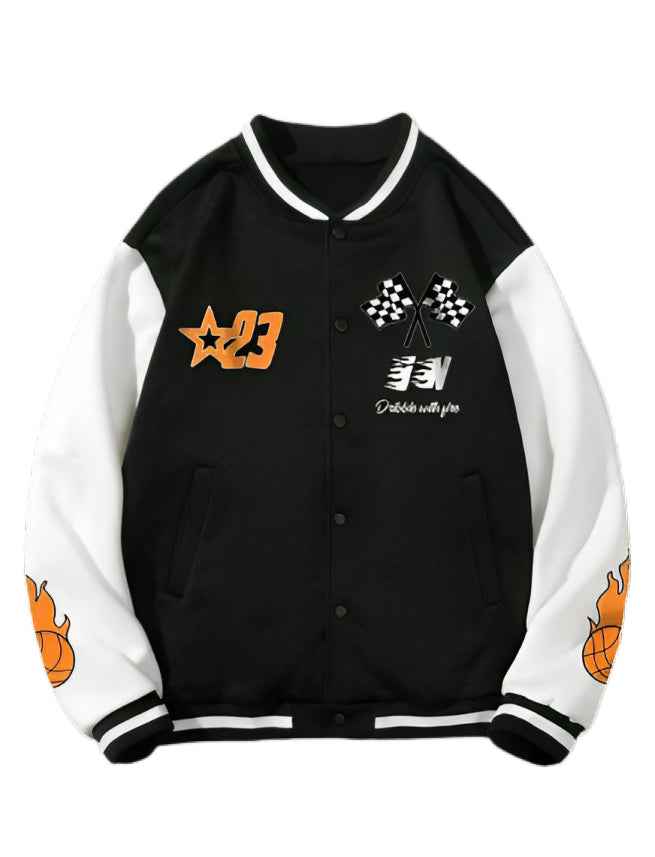 ROMWE Prep Guys Letter Graphic Two Tone Black Print Baseball jacket - Aesthetic Gen