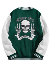 Load image into Gallery viewer, ROMWE Street Life Men Letter &amp; Skull Print Color Block Baseball Jacket - Aesthetic Gen
