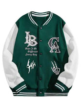Load image into Gallery viewer, ROMWE Street Life Men Letter &amp; Skull Print Color Block Baseball Jacket - Aesthetic Gen
