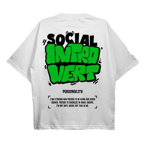 Social Introvert White Drop Shoulder Tee - Aesthetic Gen