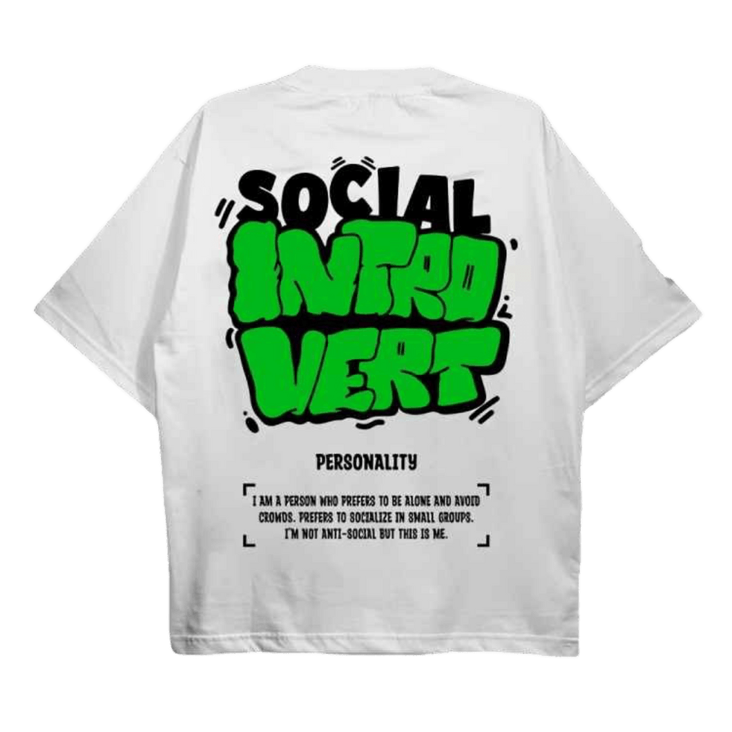 Social Introvert White Drop Shoulder Tee - Aesthetic Gen