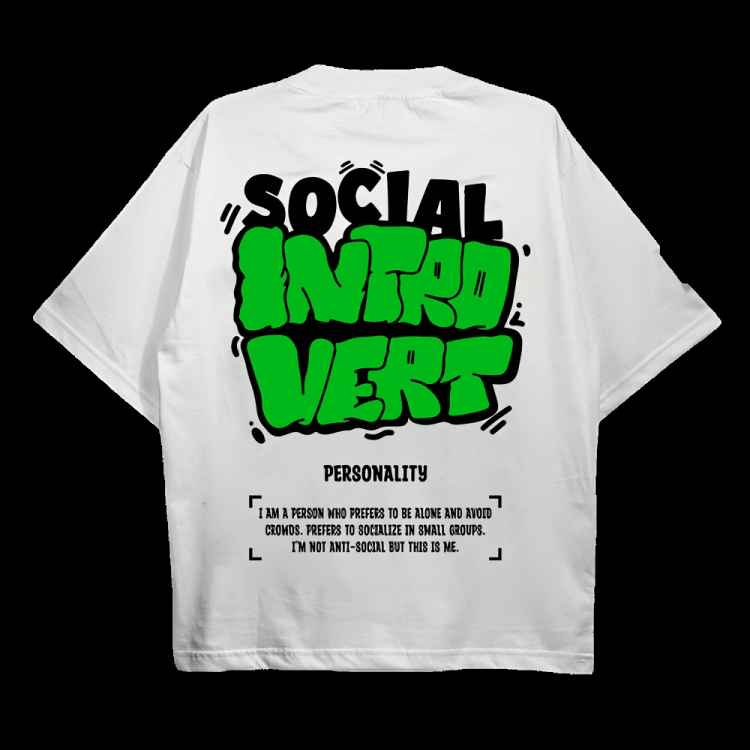 Social Introvert White Drop Shoulder Tee - Aesthetic Gen