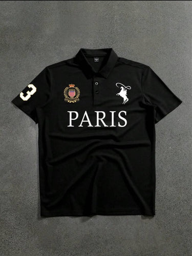Trends Manfinity Mode Letter Print Black Polo Shirt - Aesthetic Gen