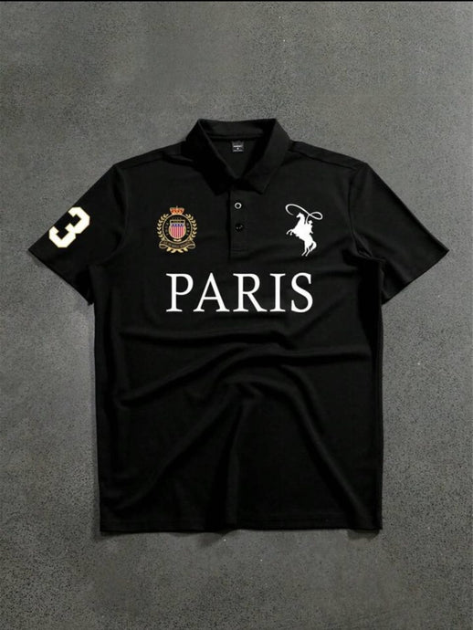 Trends Manfinity Mode Letter Print Black Polo Shirt - Aesthetic Gen