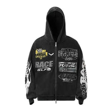 Load image into Gallery viewer, Black Washed Zip-Up Hoodies &quot;RACE&quot;
