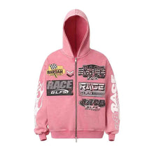 Load image into Gallery viewer, Pink Washed Zip-Up Hoodies &quot;RACE&quot;
