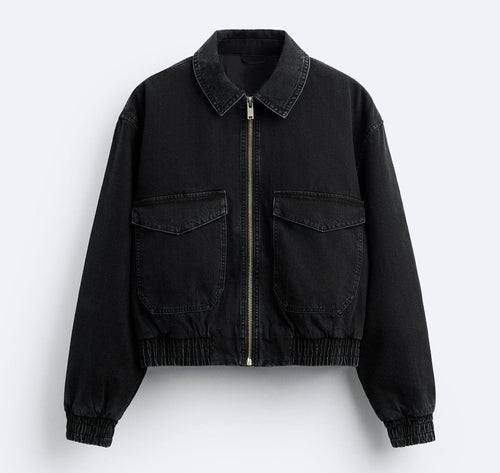 Zippered Pocket Detail Denim Jacket - Aesthetic Gen
