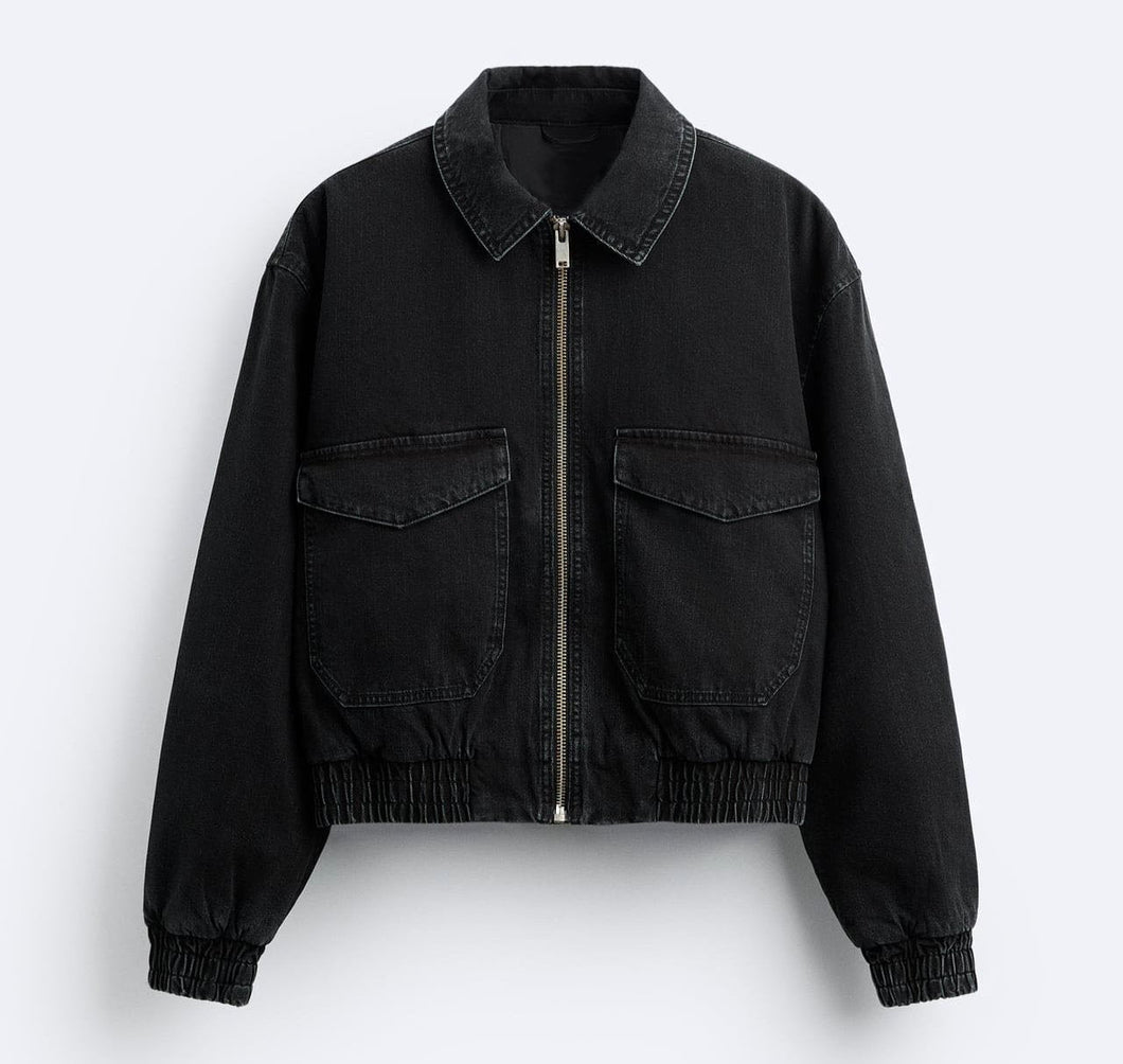 Zippered Pocket Detail Denim Jacket - Aesthetic Gen